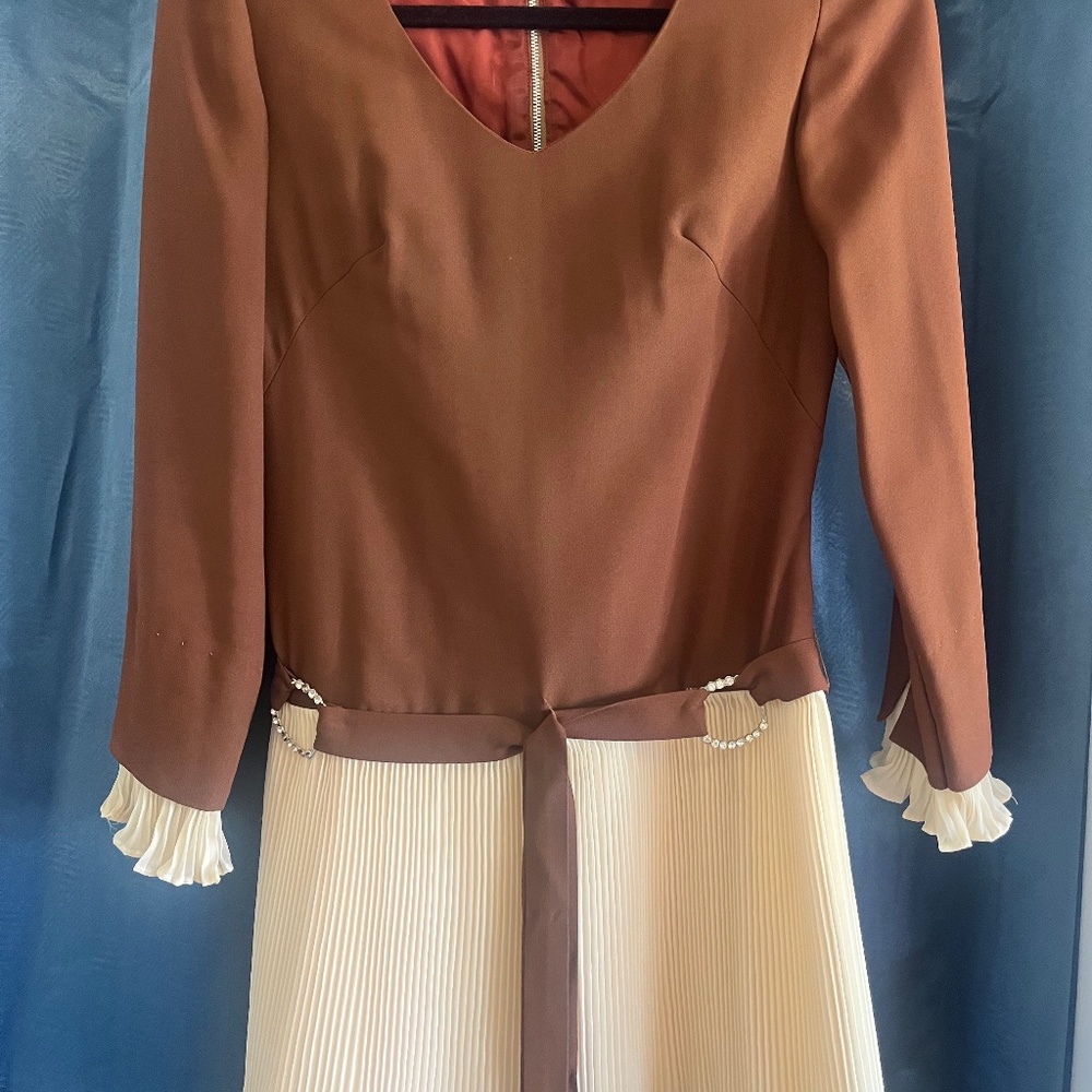 Vintage fall brown dress pleated